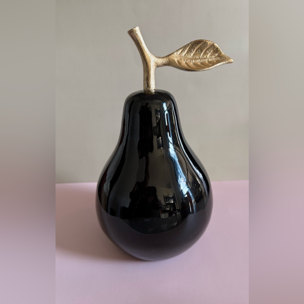 Modern Black & Gold Decorative Pear Sculpture | Luxe Home Decor Accent